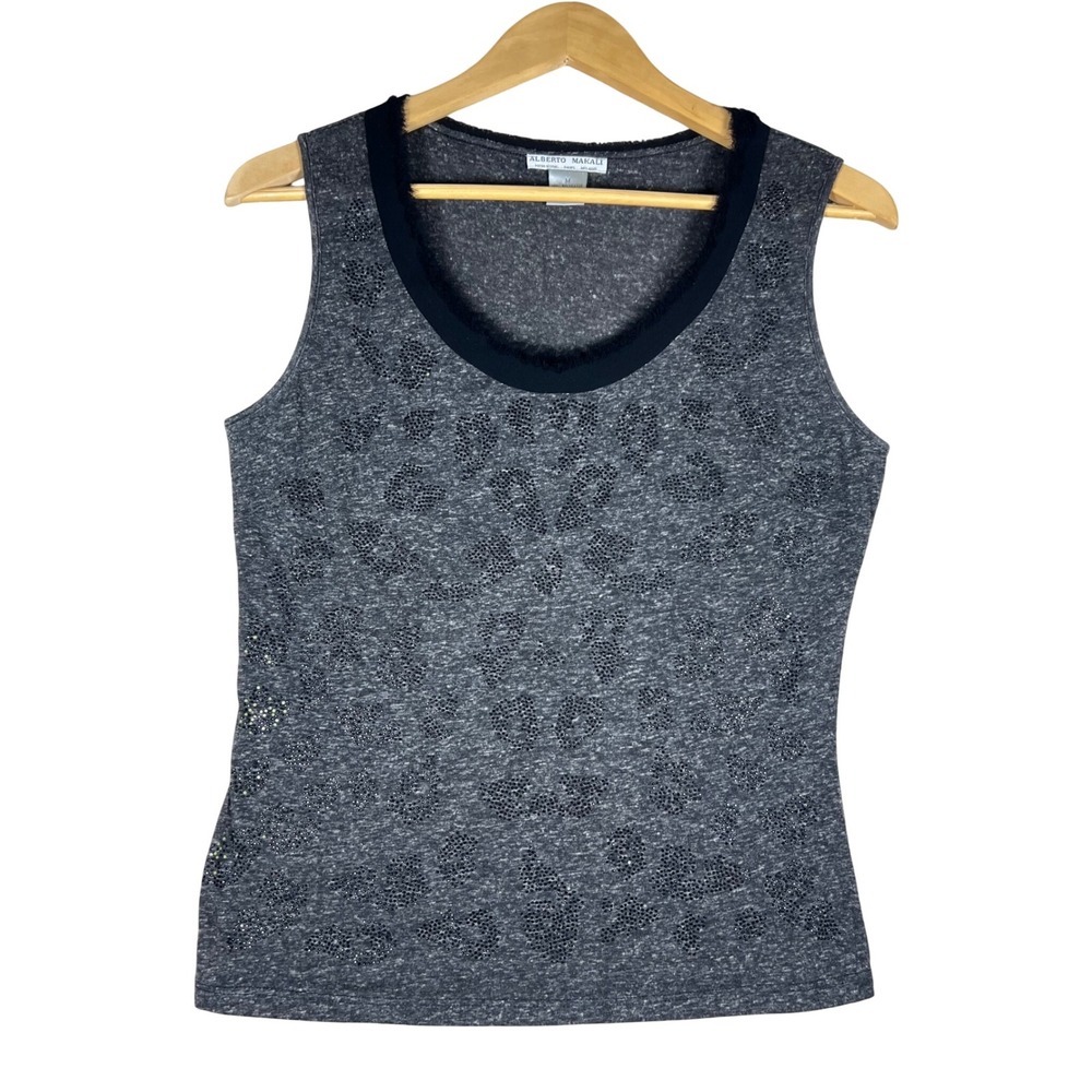 Alberto Makali Tank Top Gray Embellished Sleeveless Casual Blouse‎ M Whimsygoth